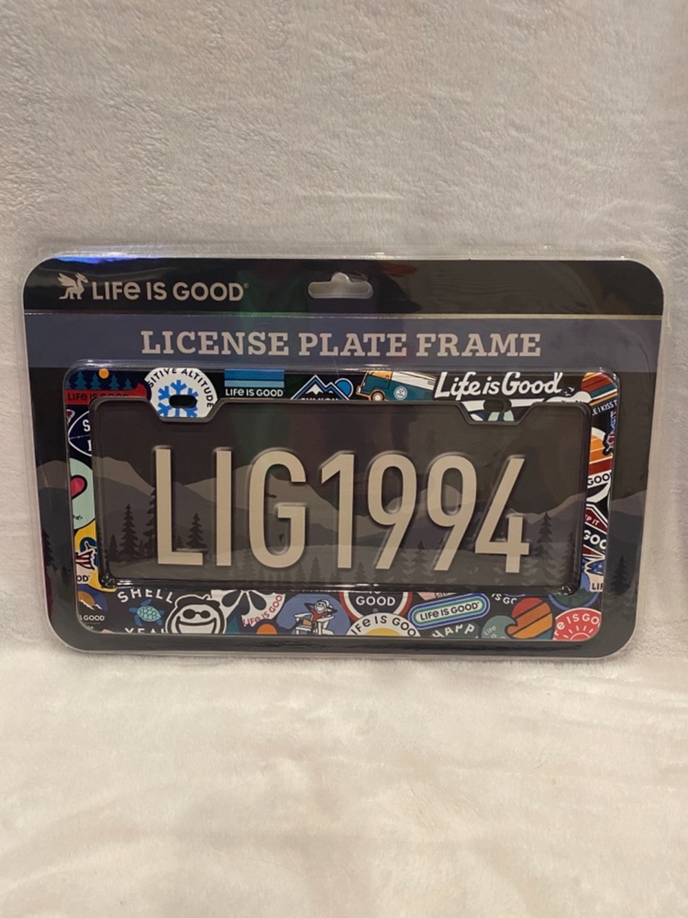 Life is Good Sticker Collage Stainless Steel Multi-Color License Plate Frame NWT